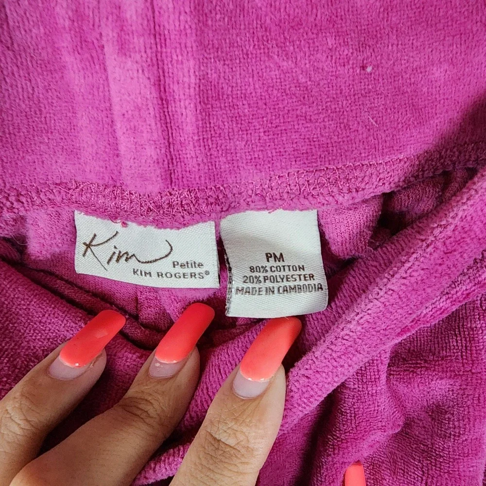 Kim Rogers Tracksuit Womens PM Pink Velour 2 Piece Set Full Zip Pants EUC